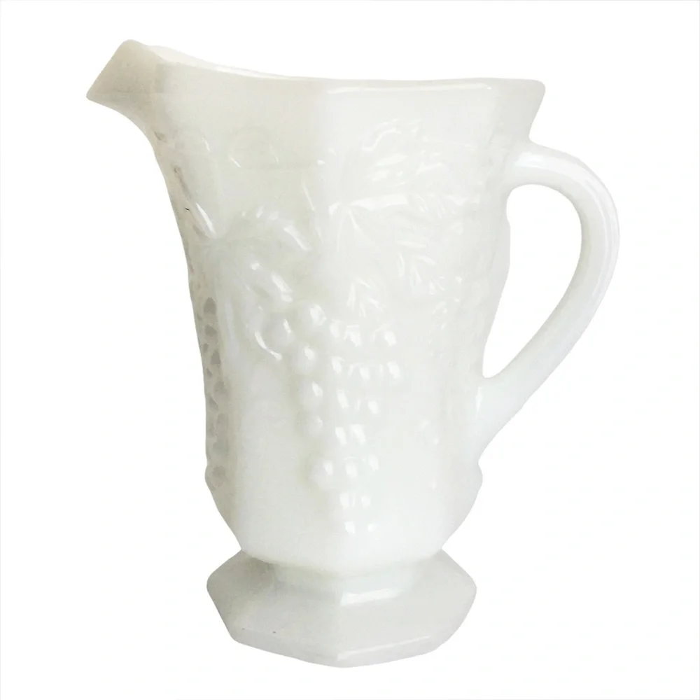 Vintage Anchor Hocking Faceted Milk Glass Pitcher